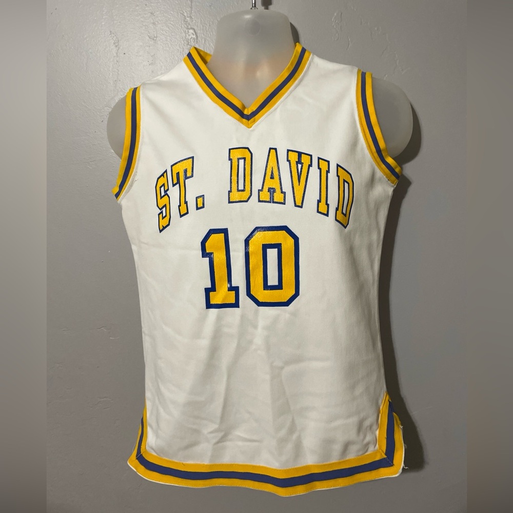 Vintage St. David #10 Wilson Basketball Jersey Sz M USA Gold Blue